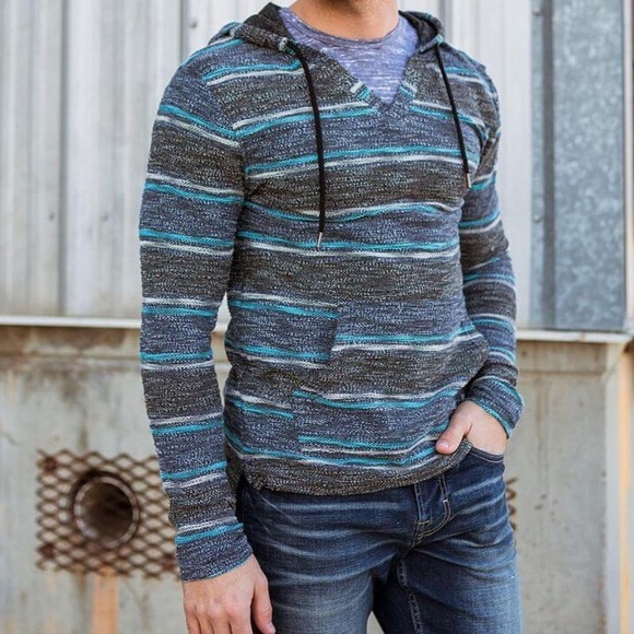 Departwest Baja Striped Pullover Hoodie in Navy Tobacco Drug Rug - Picture 10 of 12